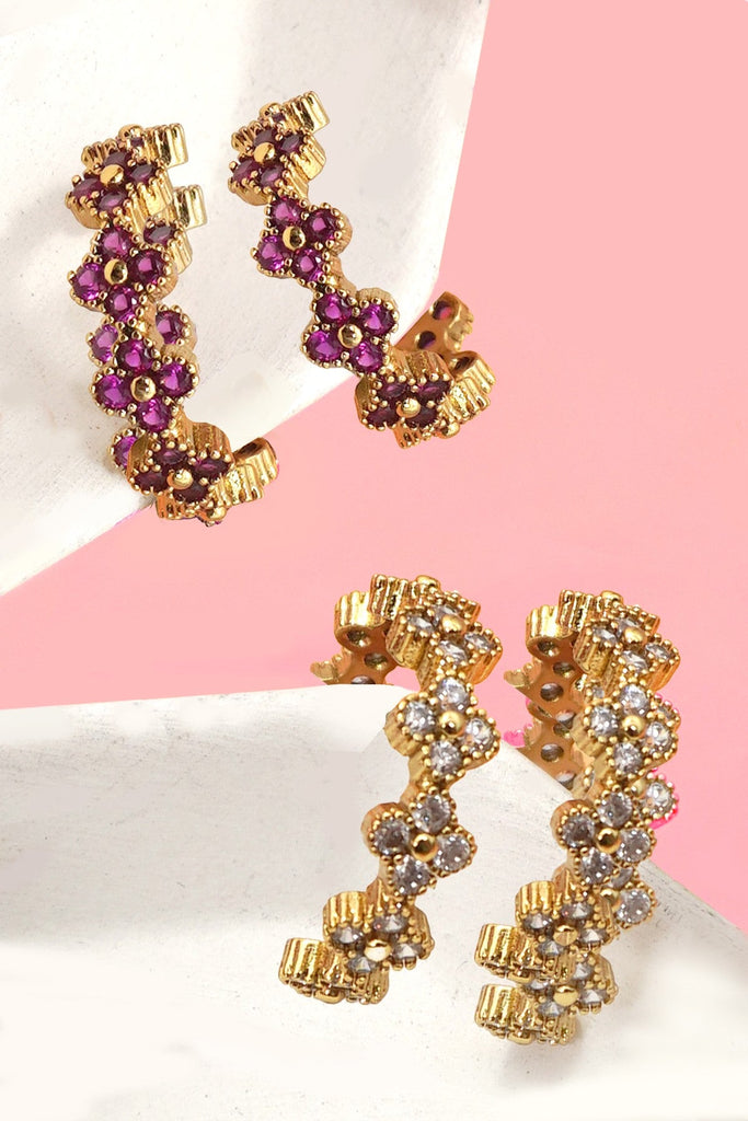 Floral Clover Rhinestone Semi-Hoop Earrings | 40E515