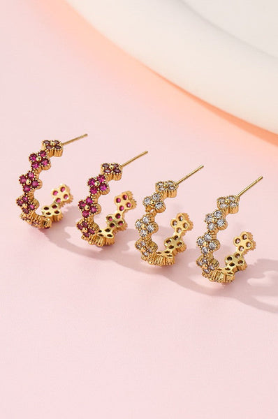 Floral Clover Rhinestone Semi-Hoop Earrings | 40E515