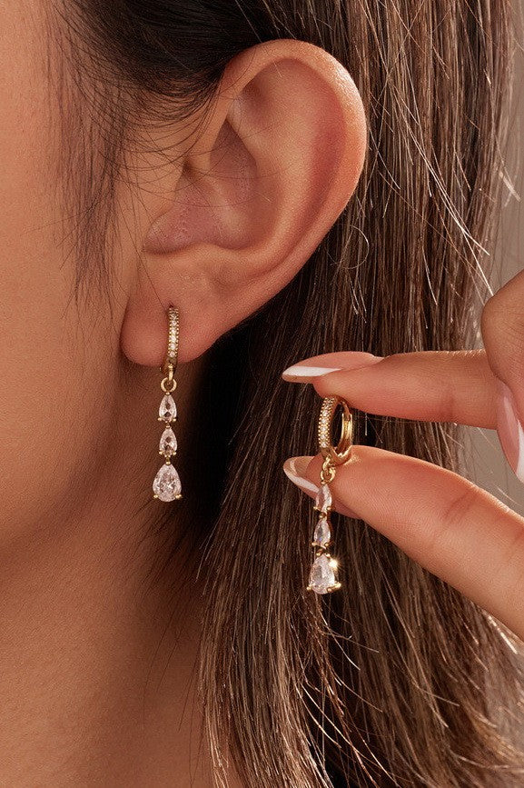 Triple Pear-Cut Crystal Drop Huggie Earrings | 40E517