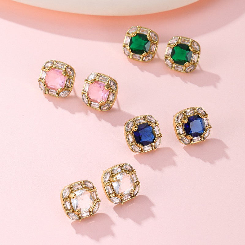 Cushion-Cut Jewel Stud Earrings | 40E521
