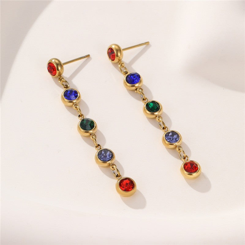 18K STAINLESS STEEL RAINBOW GEM LINEAR EARRINGS | 40E522