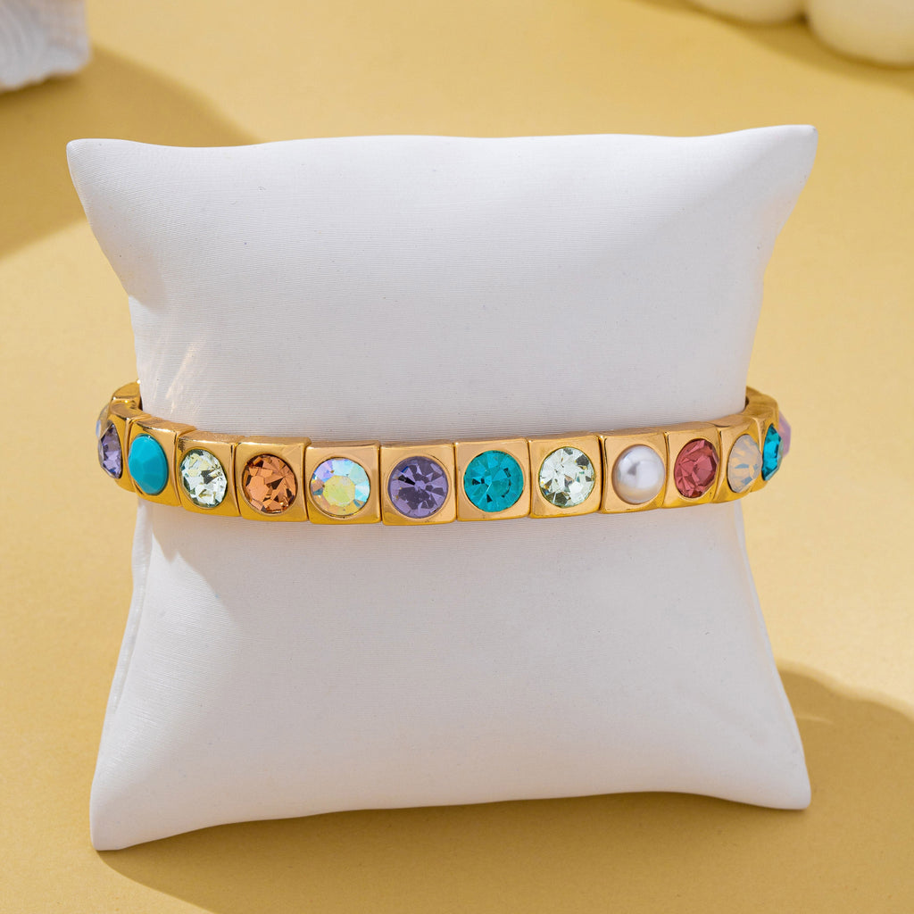 Multicolored Gemstone & Pearl Stretch Bracelet | 80B1831