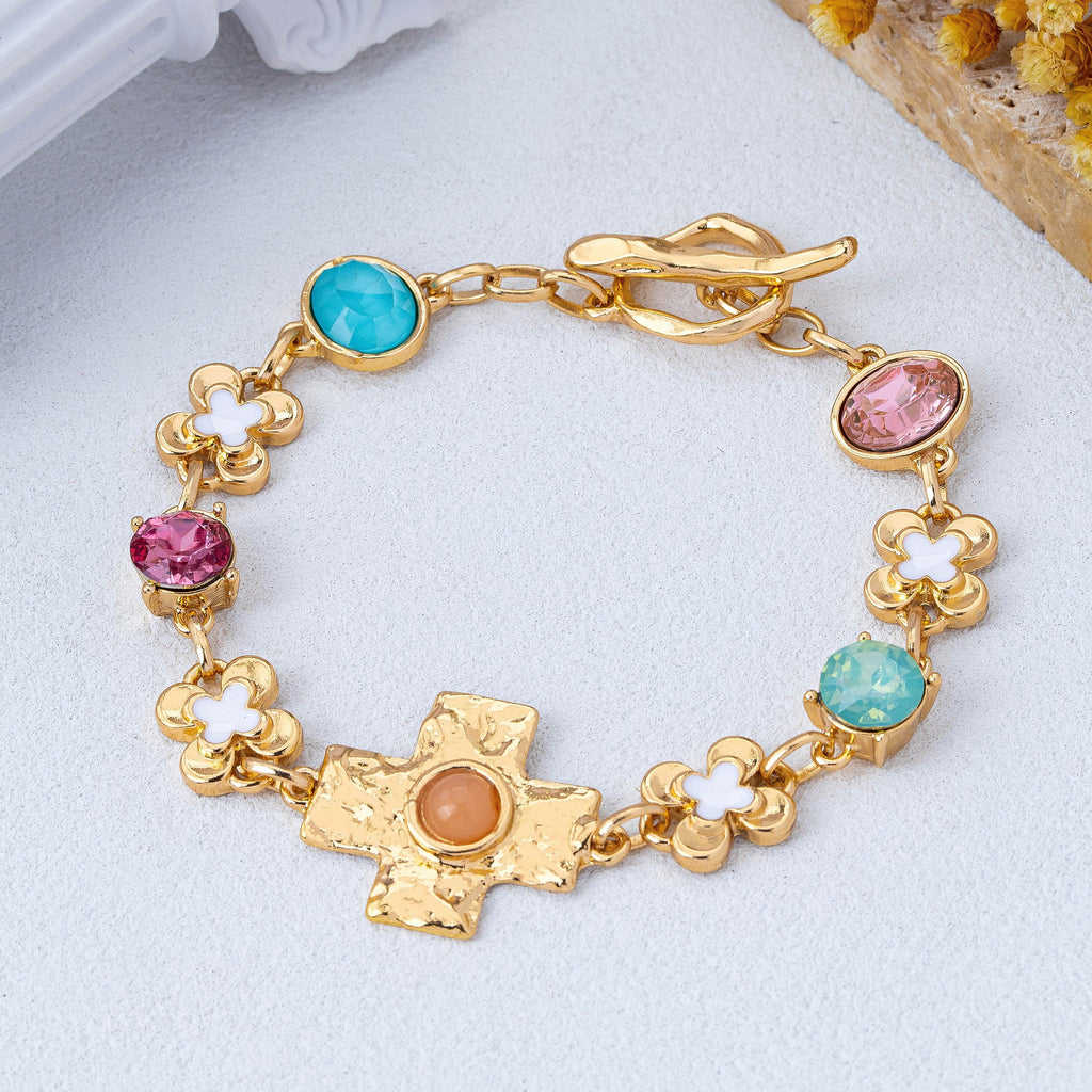 Floral Cross & Gemstone Charm Bracelet | 80B1836
