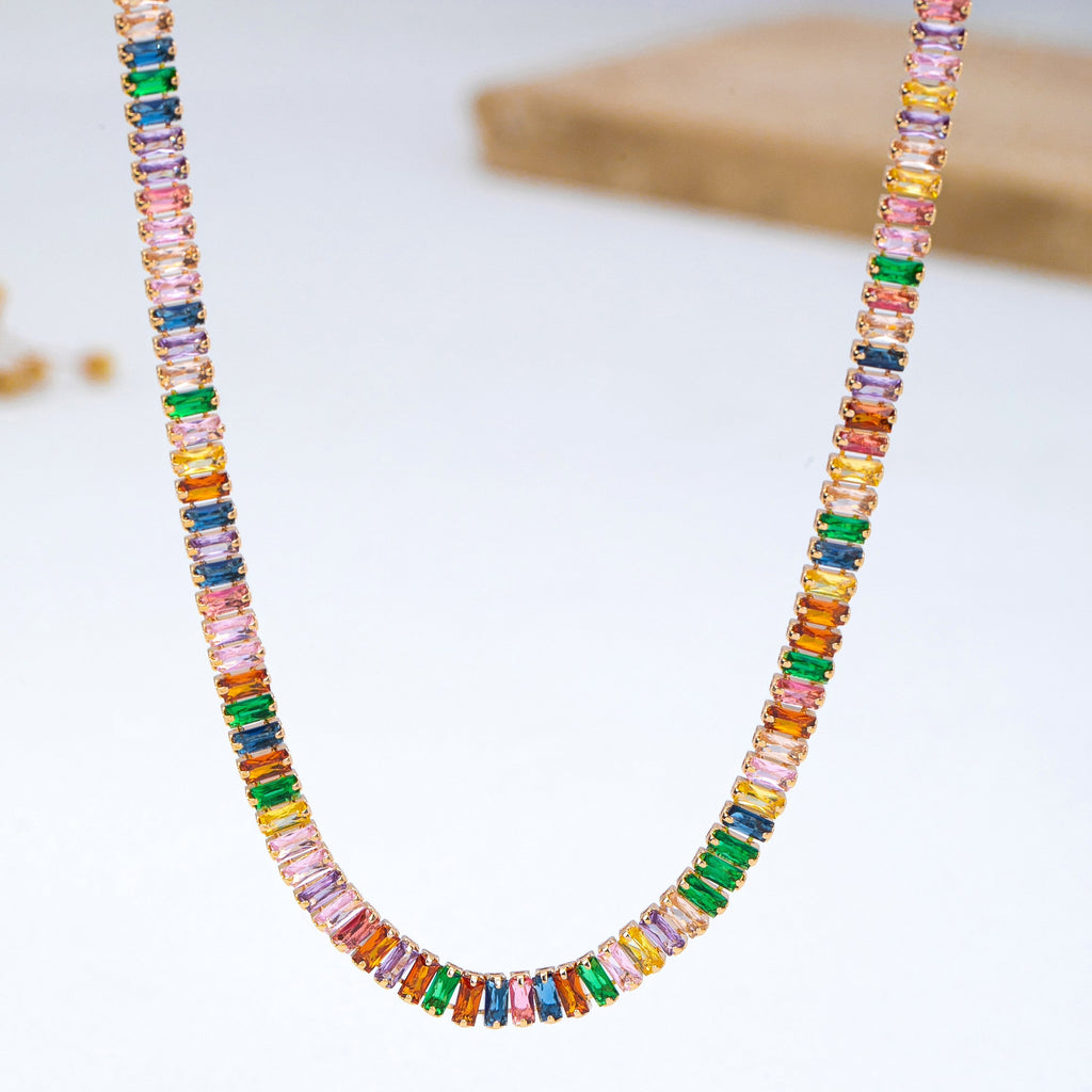 Multi Color Bezel-Set Crystal baguette Necklace | 80N93255