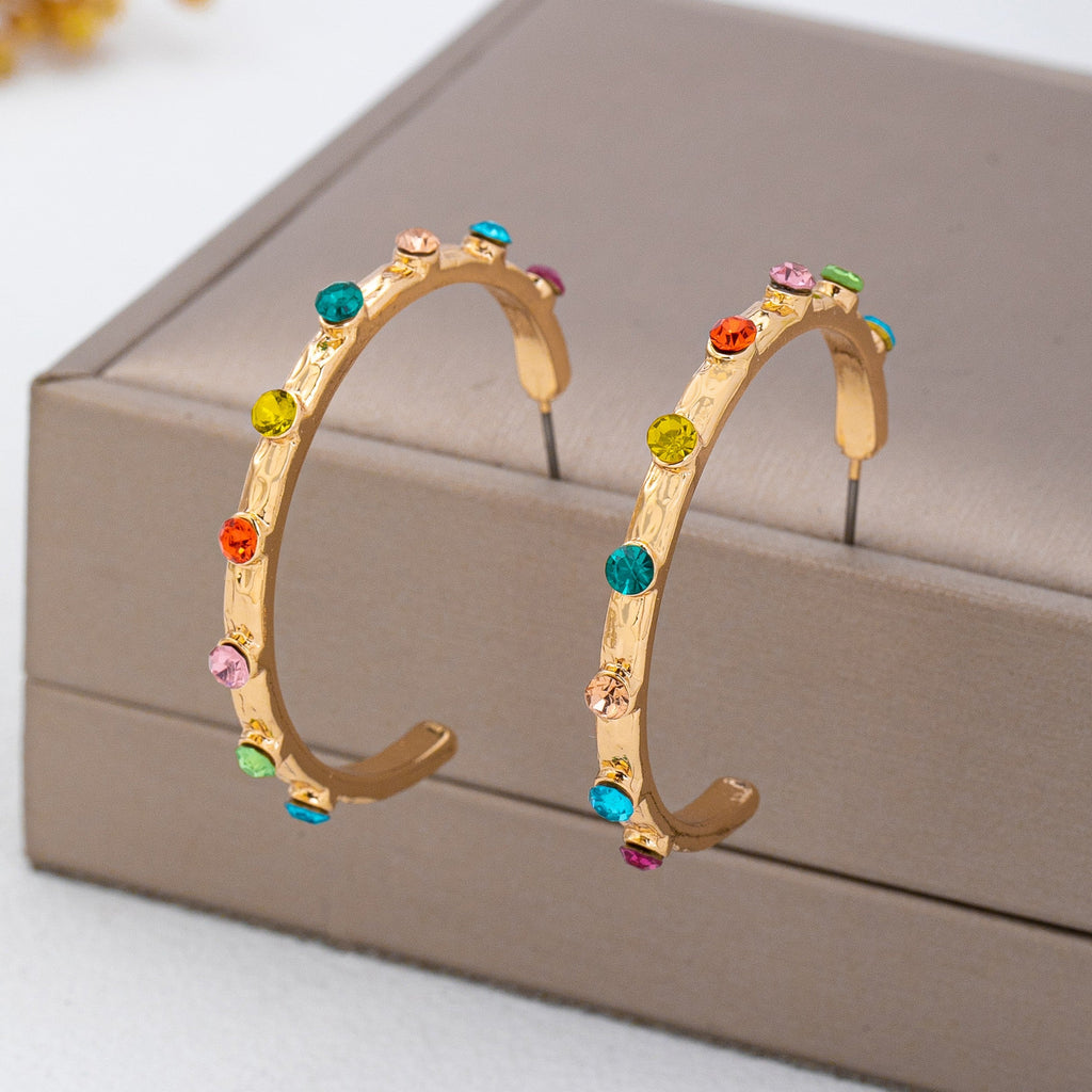 Multi Color Gemstone Hoop Earrings | 80E62415