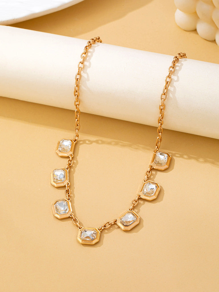 Emerald-Cut Crystal Statement Drop Necklace | 80N93252