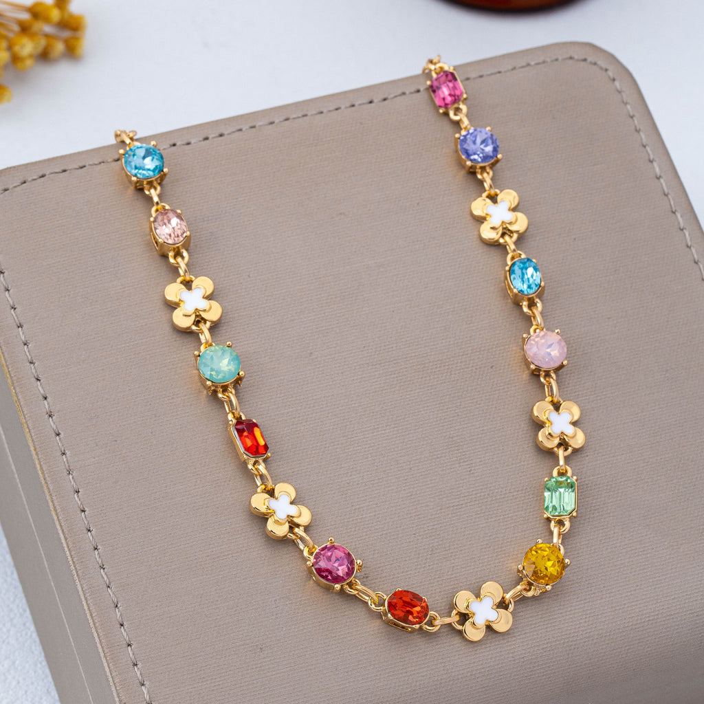 Multi color Gemstone & Enamel Clover Necklace | 80N93261