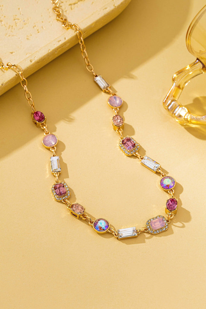 Mixed-Shape Pink & Clear Crystal Station Necklace | 80N93267