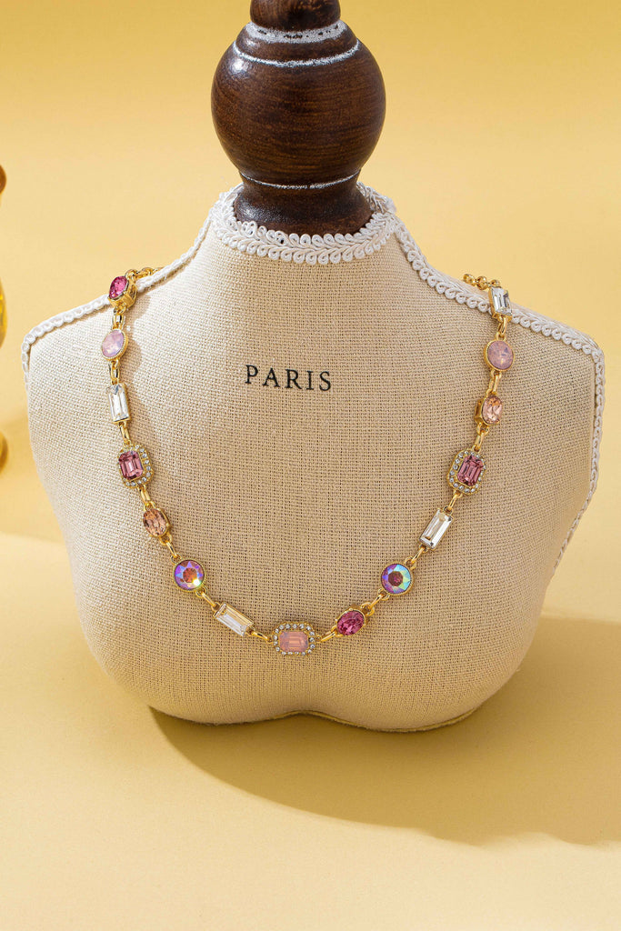 Mixed-Shape Pink & Clear Crystal Station Necklace | 80N93267