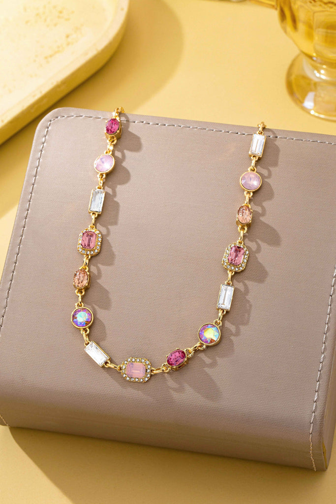 Mixed-Shape Pink & Clear Crystal Station Necklace | 80N93267