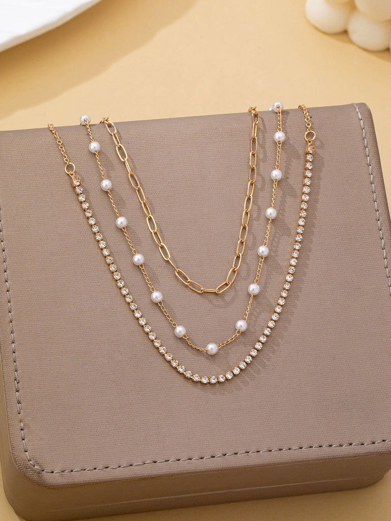 Pearl & Rhinestone Layered Necklace | 80N93279