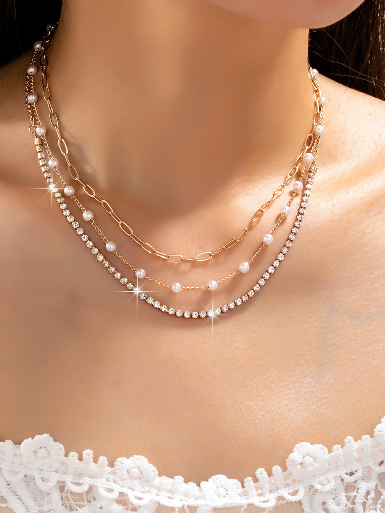 Pearl & Rhinestone Layered Necklace | 80N93279