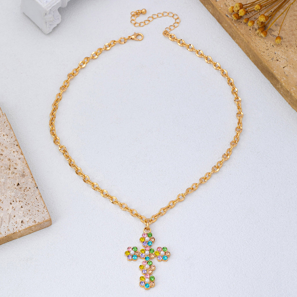 Pearl & Pastel Crystal Cross Pendant Necklace | 80N93280