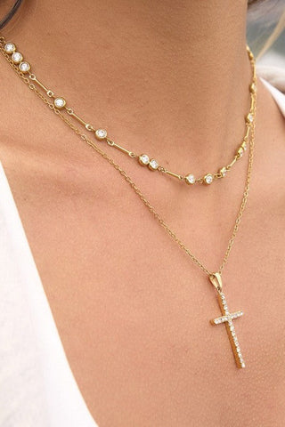 18K STAINLESS STEEL TARNISH FREE CROSS LAYERED NECKLACE | 40NK9726