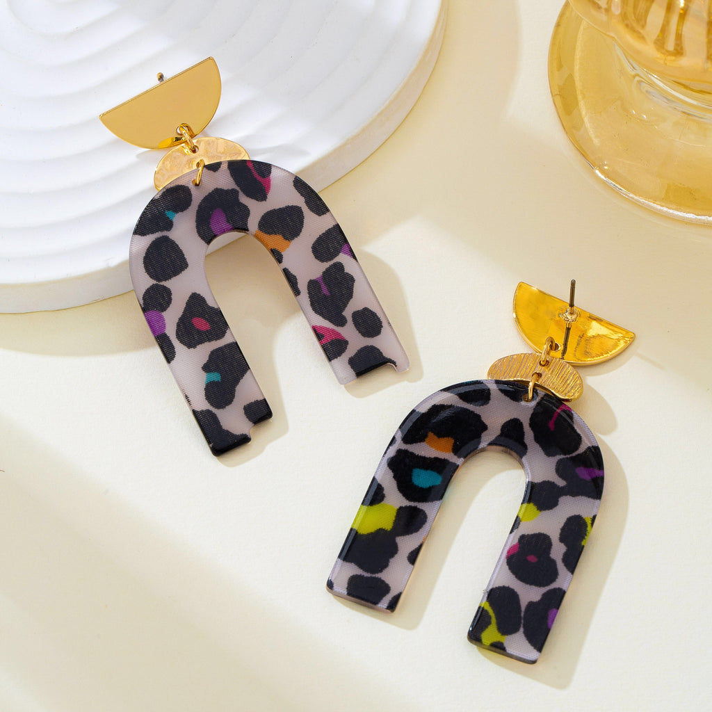 Leopard Print Arch Statement Drop Earrings | 80E63311