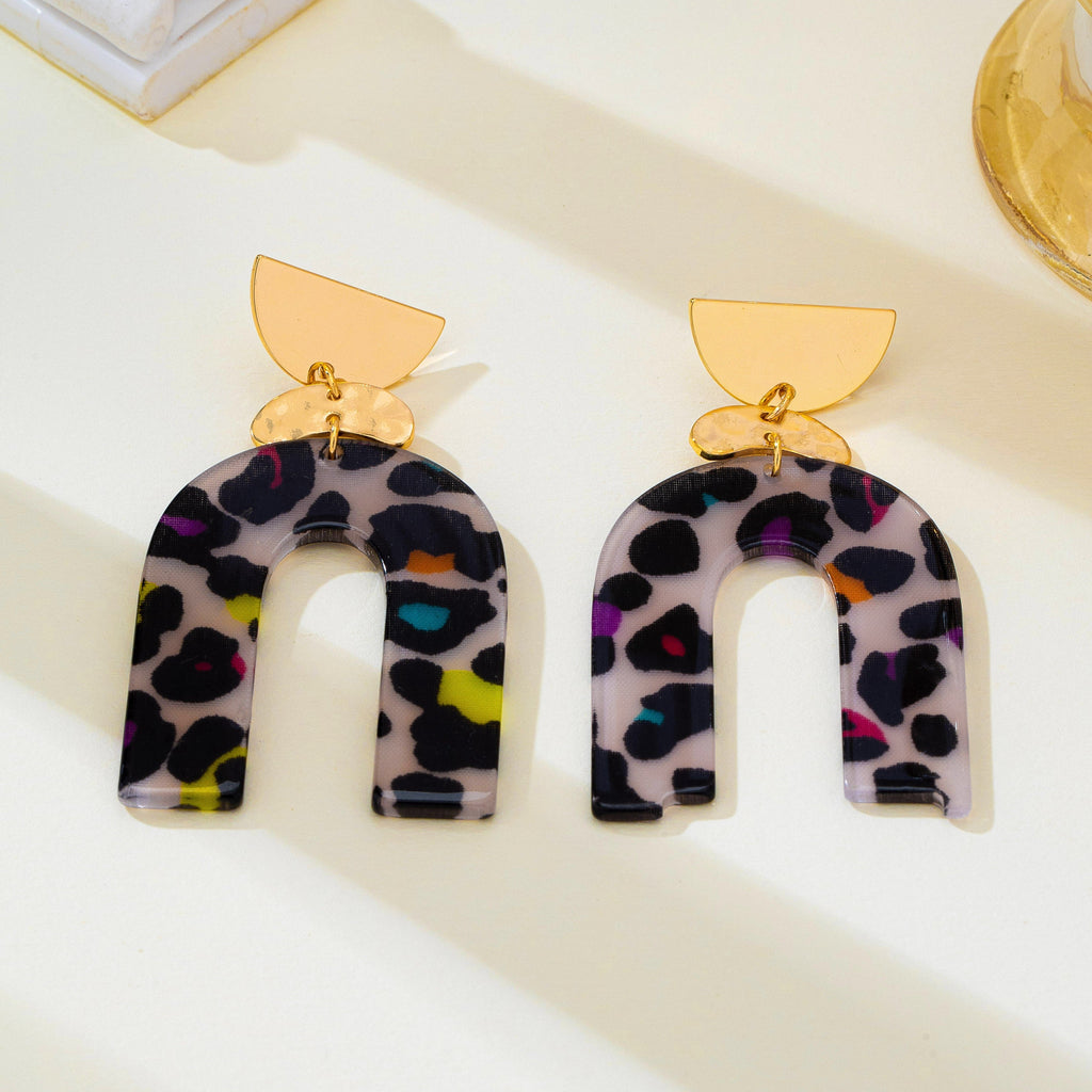 Leopard Print Arch Statement Drop Earrings | 80E63311