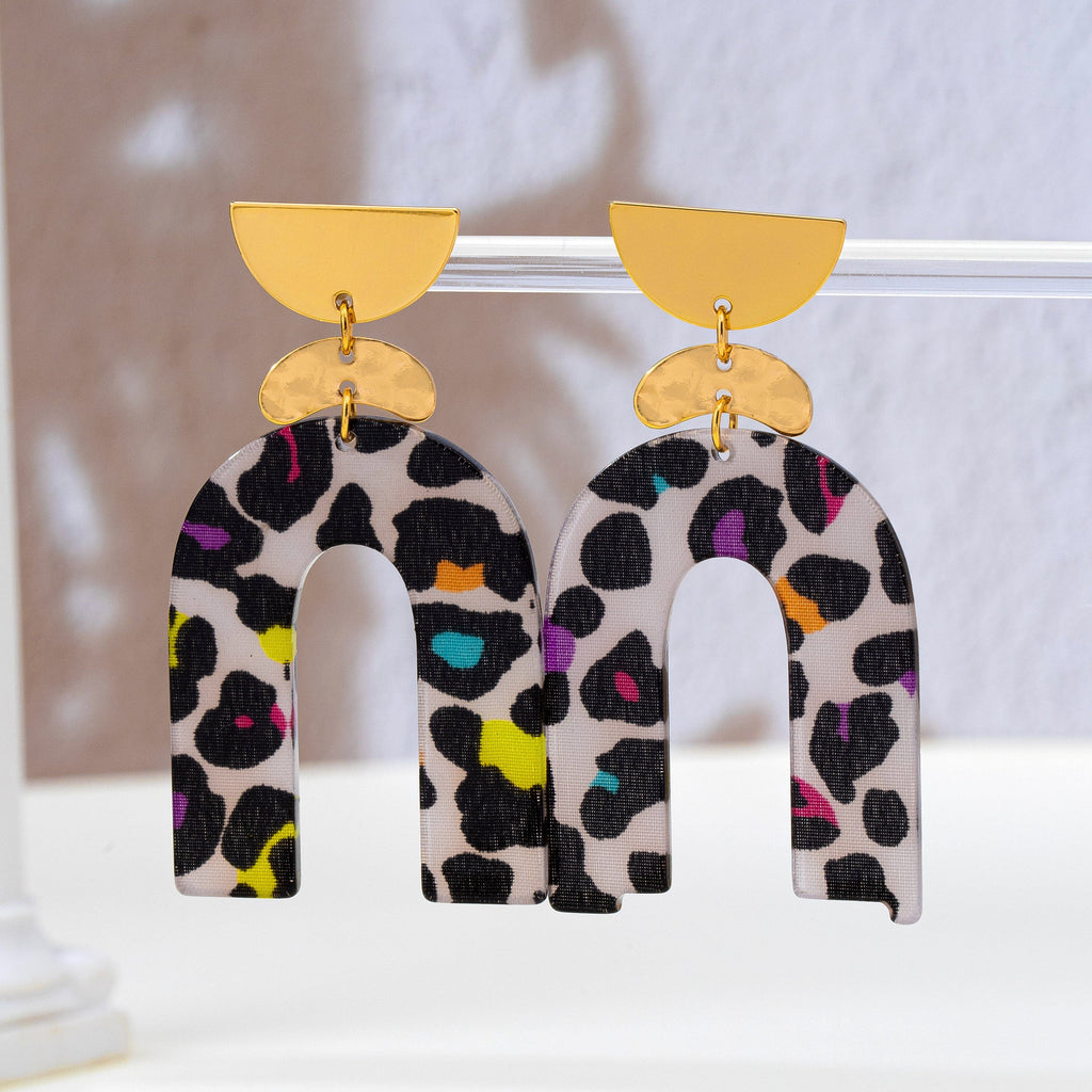 Leopard Print Arch Statement Drop Earrings | 80E63311