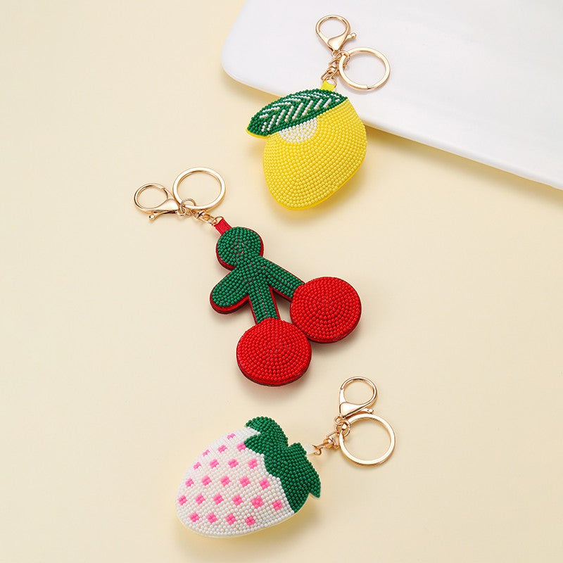 Beaded Fruit Lemon Strawberry Cherry Keychains | 40KC187