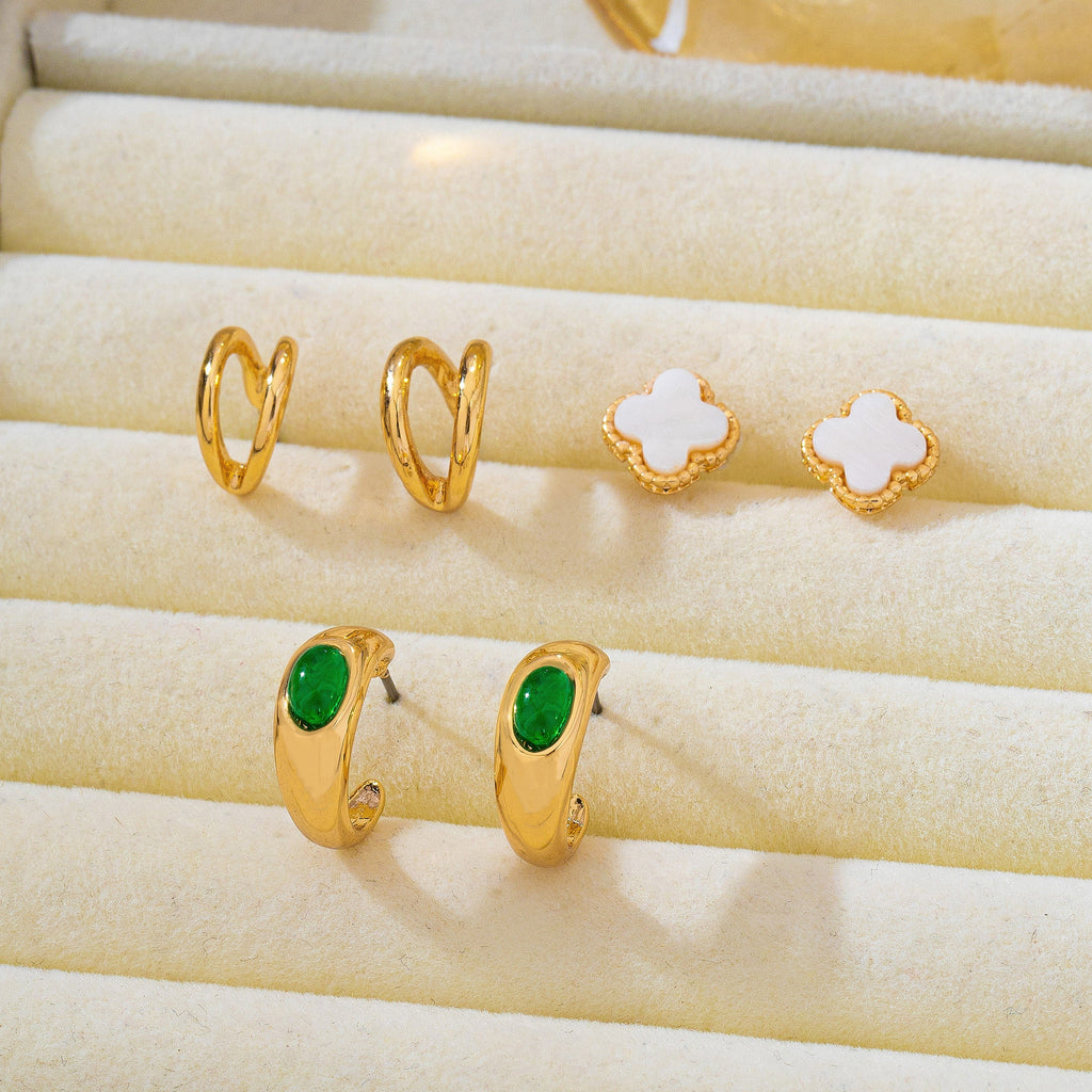 Heritage Clover & Emerald-Tone Hoop Trio | 80E62470