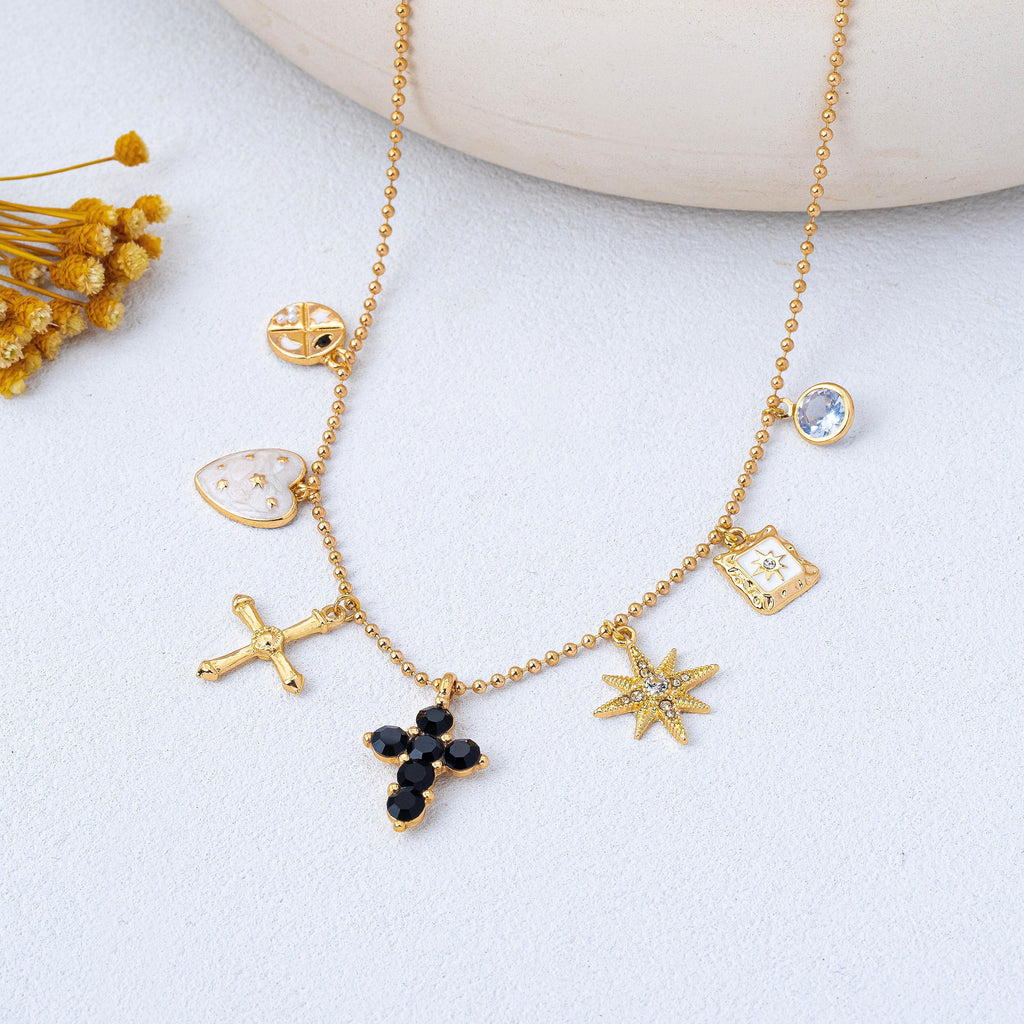Cross Celestial Charm Ball Chain Necklace | 80N93299