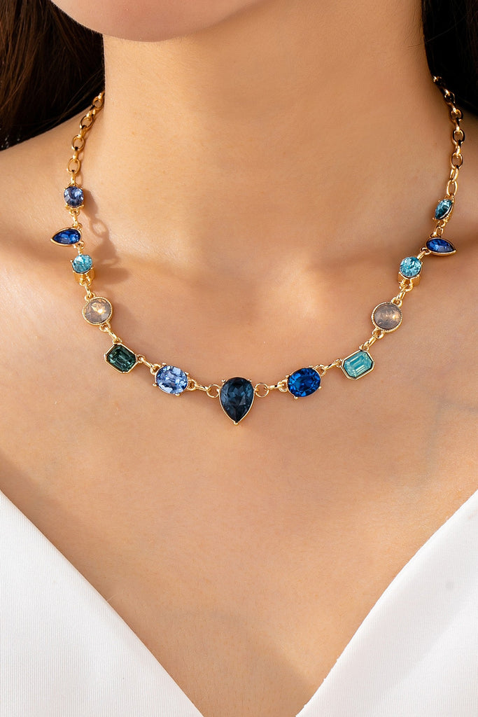 Ombré Sapphire-Hued Crystal Statement Necklace | 80N93305