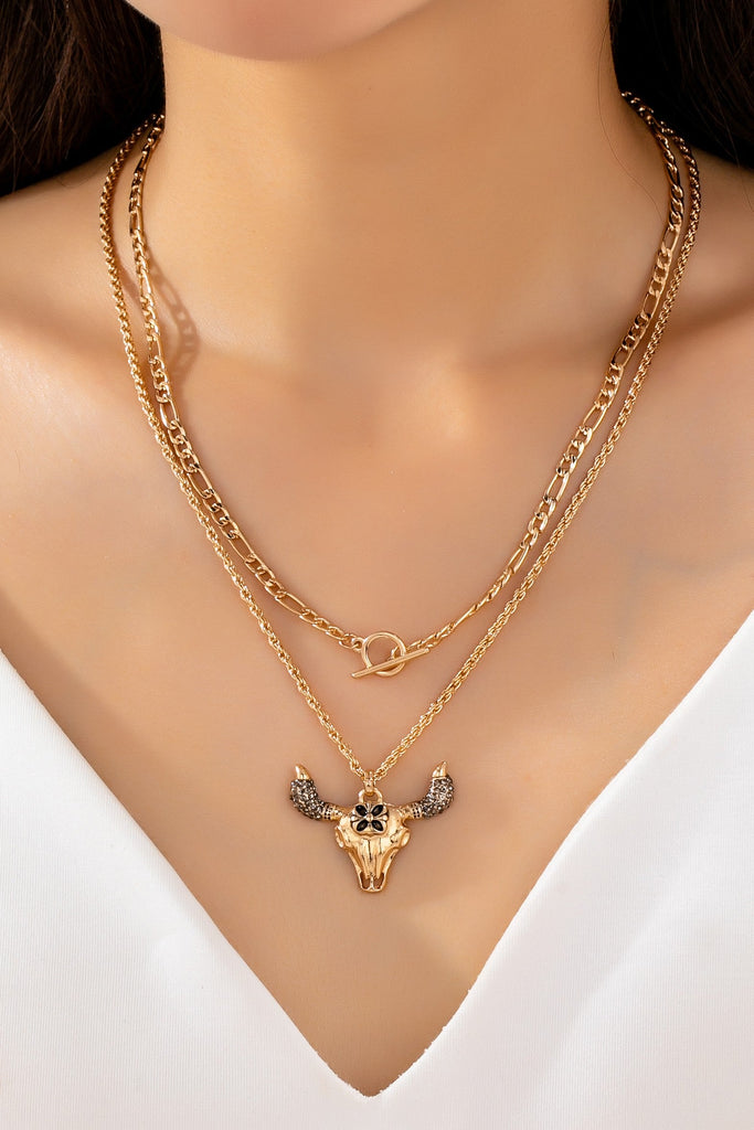 Western Glam Bull Skull Layered Necklace | 80N93320