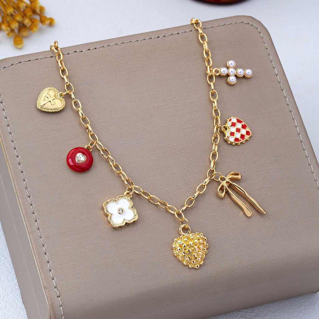 Heart Bow Cross Checker heart Charm Necklace | 80N93301