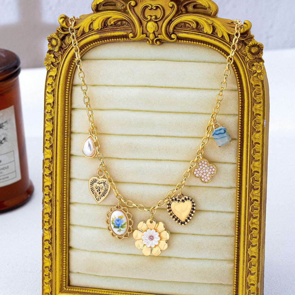 Vintage Heart Porcelain Multi Charm Necklace | 80N93300