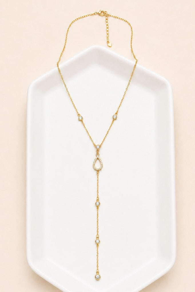 STAINLESS STEEL TARNISH FREE RHINESTONE Y NECKLACE | 40NK9734