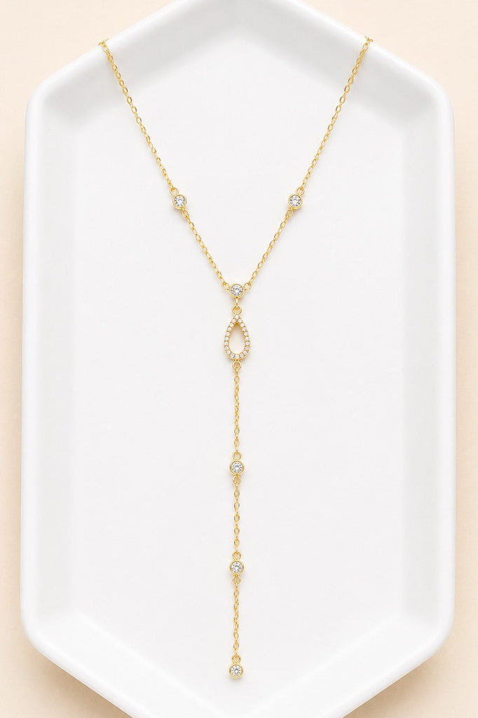 STAINLESS STEEL TARNISH FREE RHINESTONE Y NECKLACE | 40NK9734