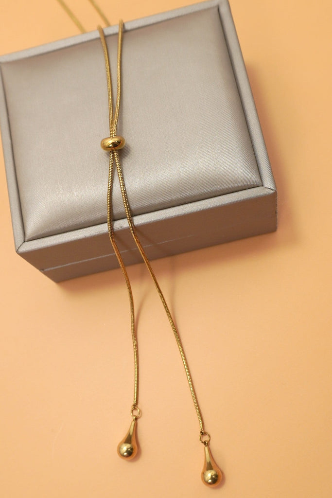 18K STAINLESS STEEL TARNISH FREE TEARDROP Y NECKLACE | 40NK9739