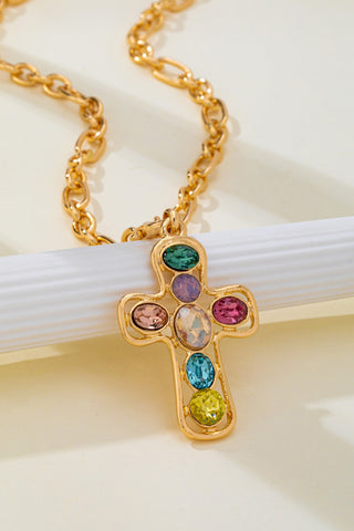 Multi-Colored Crystal Cross Necklace | 80N93265