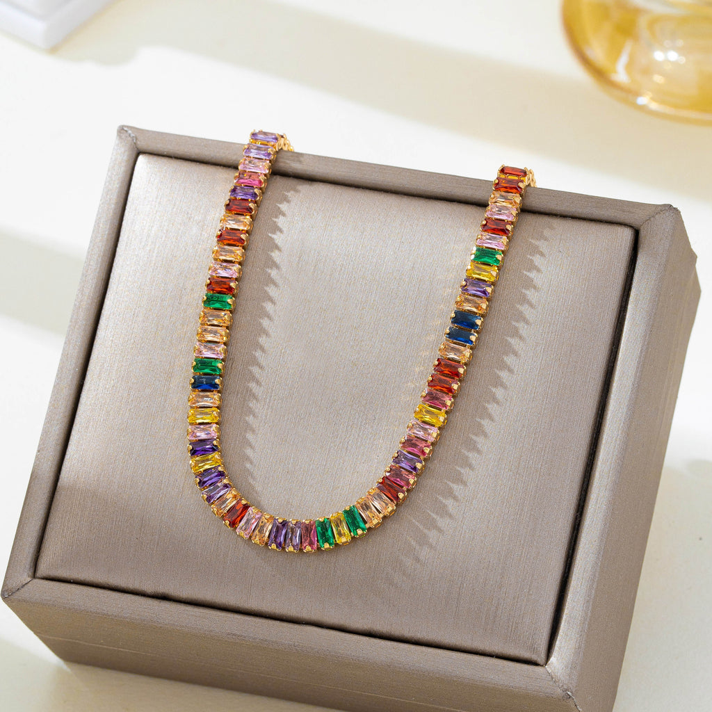 Rainbow Baguette Crystal Tennis Bracelet | 80B1834