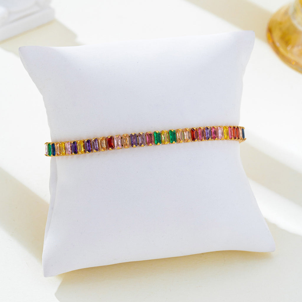 Rainbow Baguette Crystal Tennis Bracelet | 80B1834