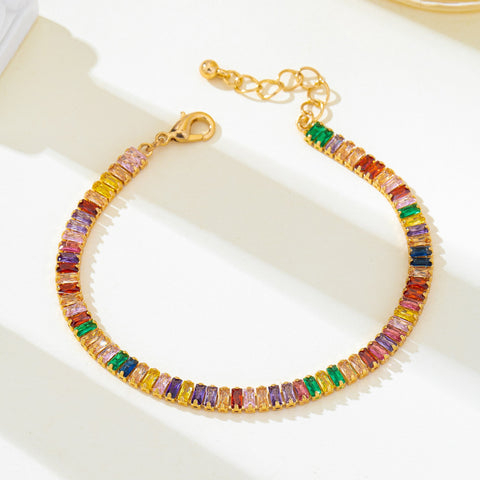 Rainbow Baguette Crystal Tennis Bracelet | 80B1834