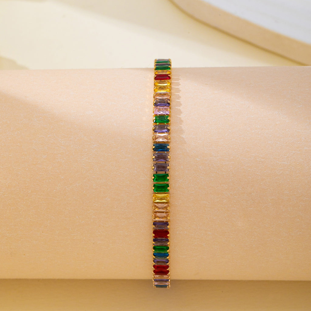 Rainbow Baguette Crystal Tennis Bracelet | 80B1834