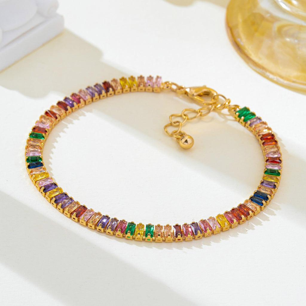 Rainbow Baguette Crystal Tennis Bracelet | 80B1834