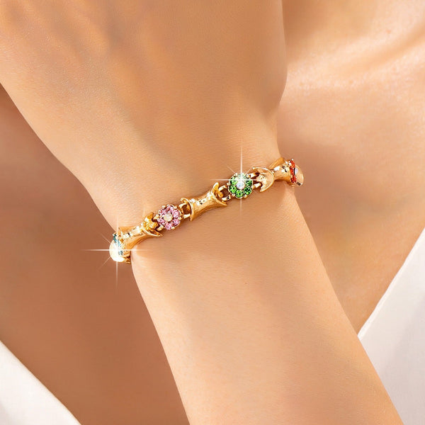 Multi Color Floral Baguette Crystal Bracelet | 80B1835