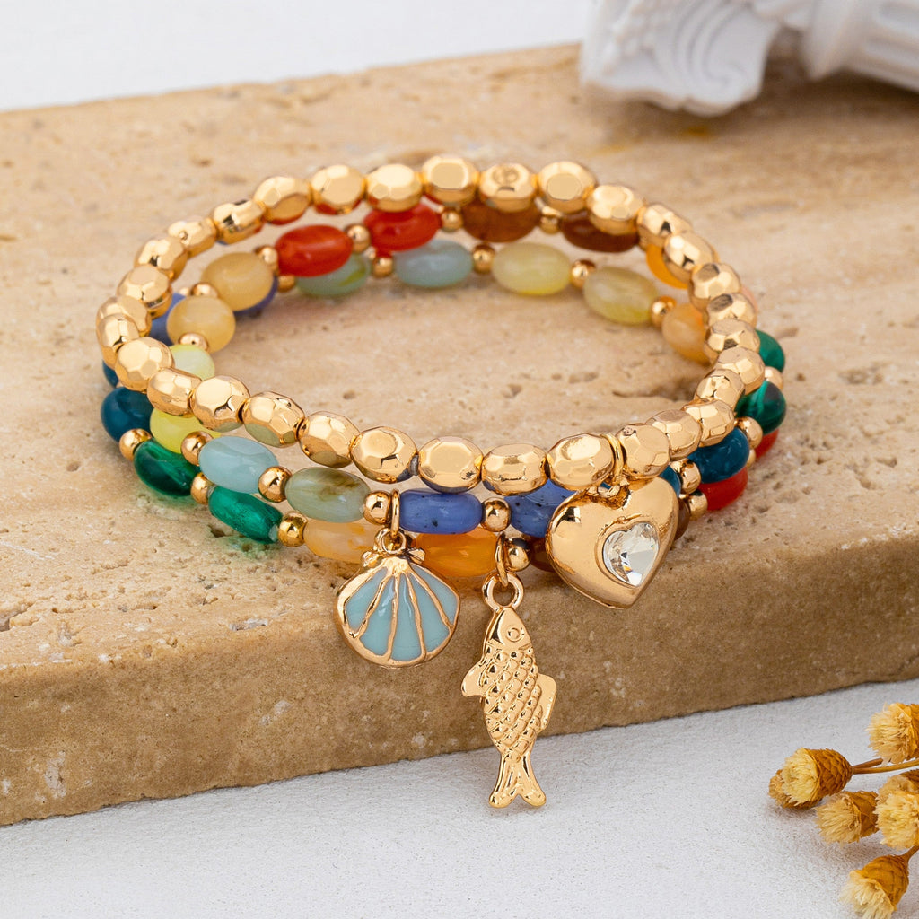Multi-Color Beaded Layered Charm Bracelet | 80B1727