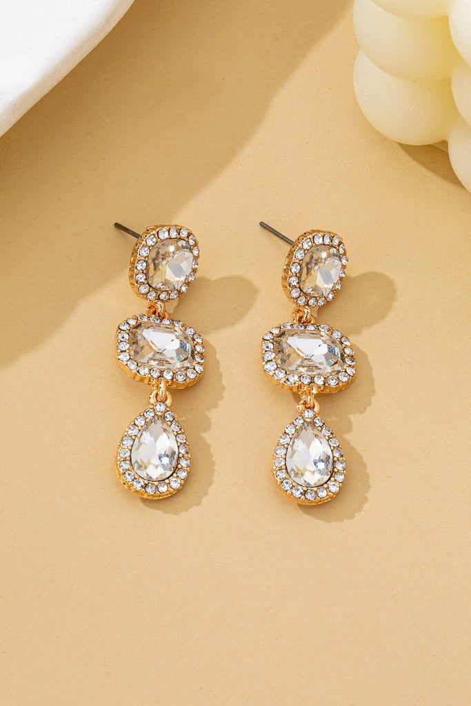 Triple-Drop Pave Halo Crystal Earrings | 80E62119