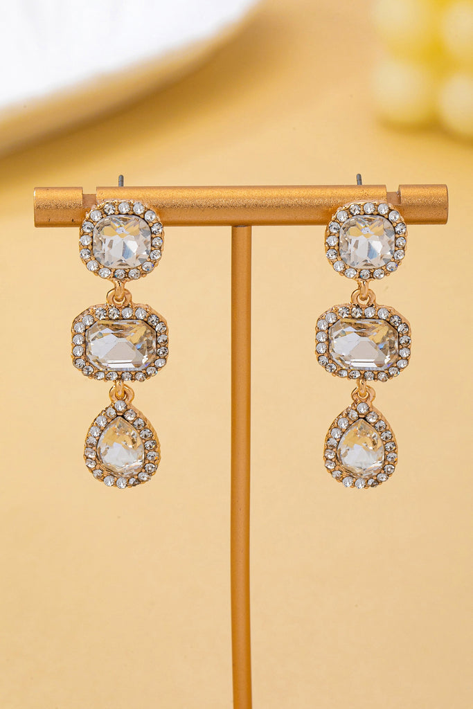 Triple-Drop Pave Halo Crystal Earrings | 80E62119