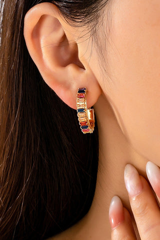 Multicolor Baguette Crystal Hoop Earrings | 80E62401