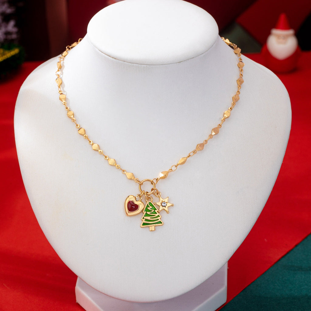 Cluster Christmas Tree and Heart Charm Necklace | 80N93294