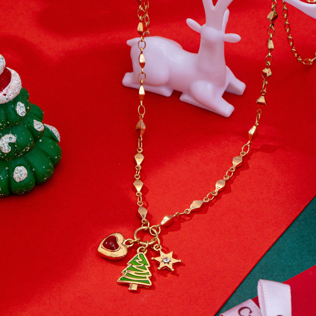 Cluster Christmas Tree and Heart Charm Necklace | 80N93294
