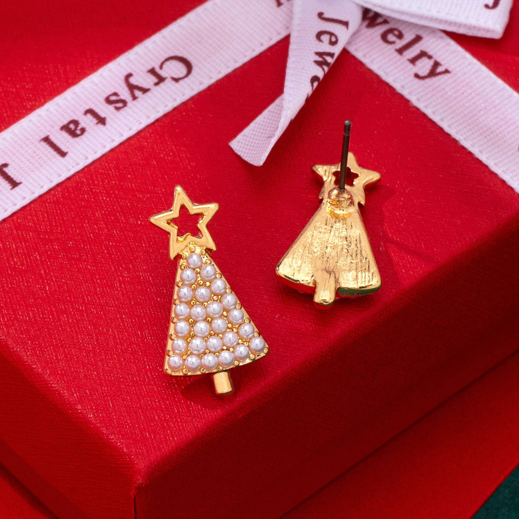 Pearl-Embellished Christmas Tree Stud Earrings | 80E62441