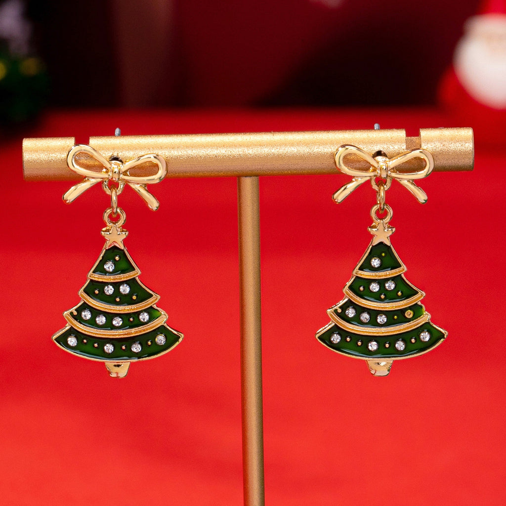 Christmas Tree & Bow Dangle Earrings | 80E62433