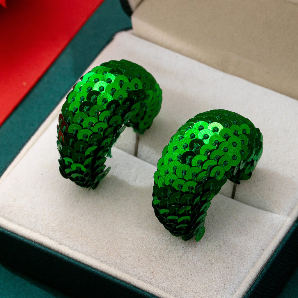 Christmas Red and Green Sequin Chunky Earrings | 80E62197