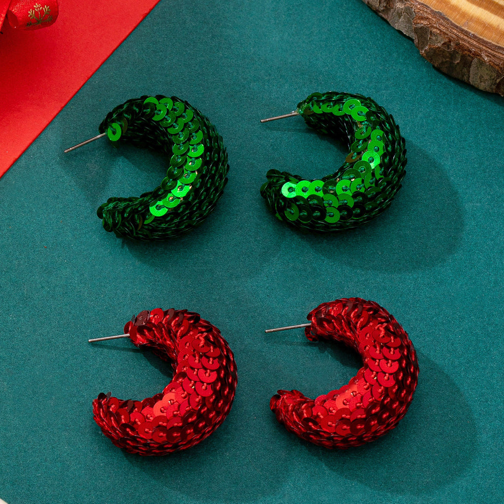 Christmas Red and Green Sequin Chunky Earrings | 80E62197