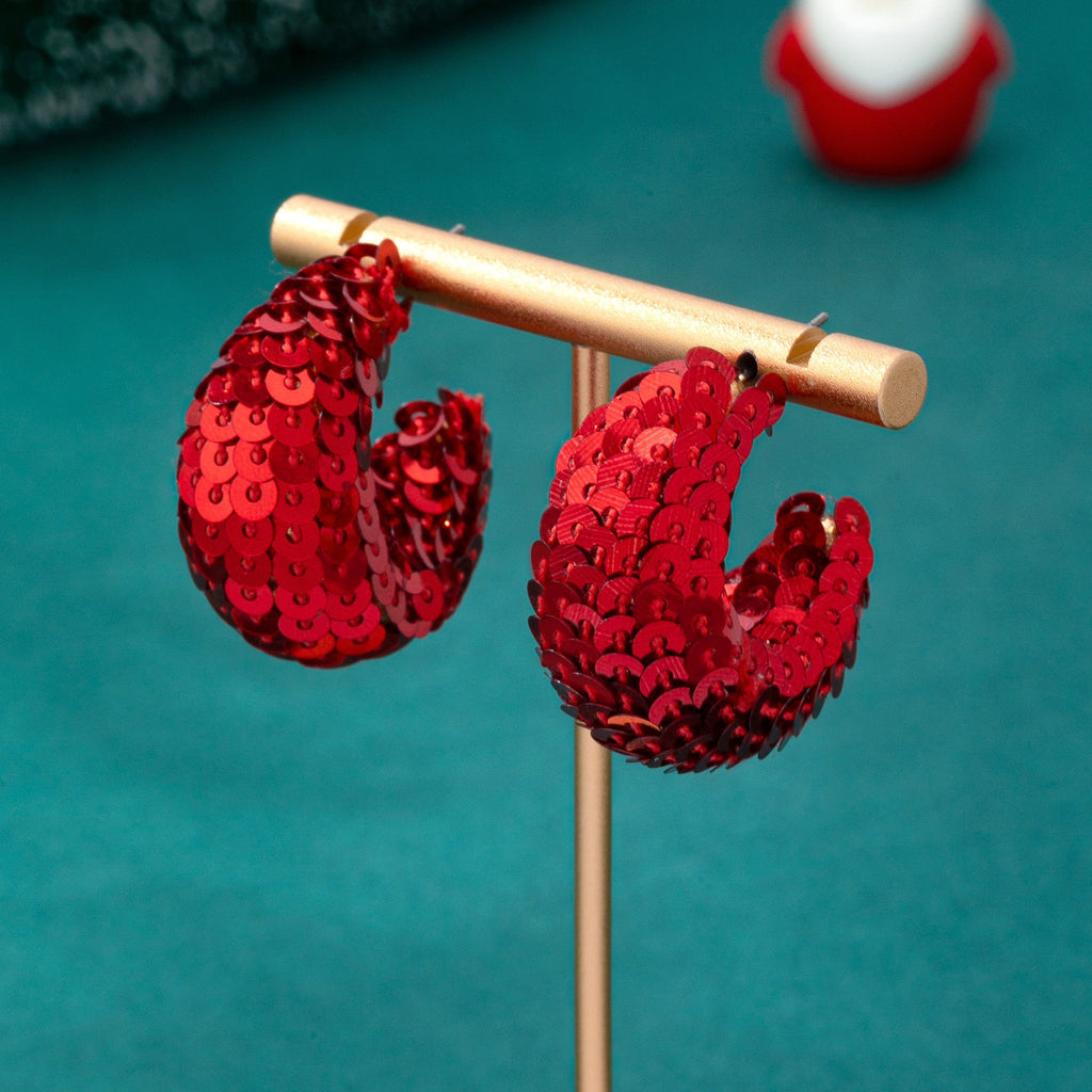 Christmas Red and Green Sequin Chunky Earrings | 80E62197