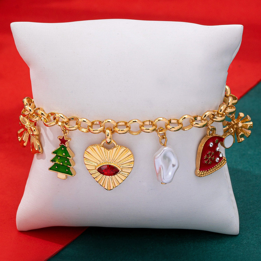 Christmas Tree Heart Bow Charm Bracelet | 80B1846